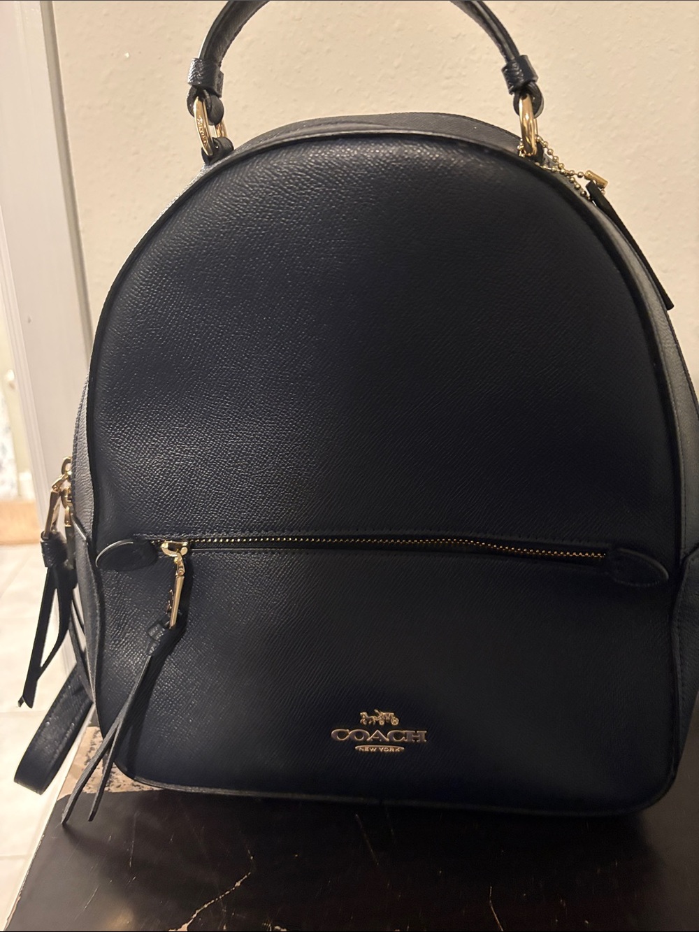 COACH Black Leather Dome Backpack with Gold Hardware